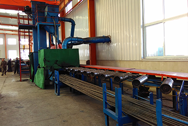 Sucker rod shot blasting equipment